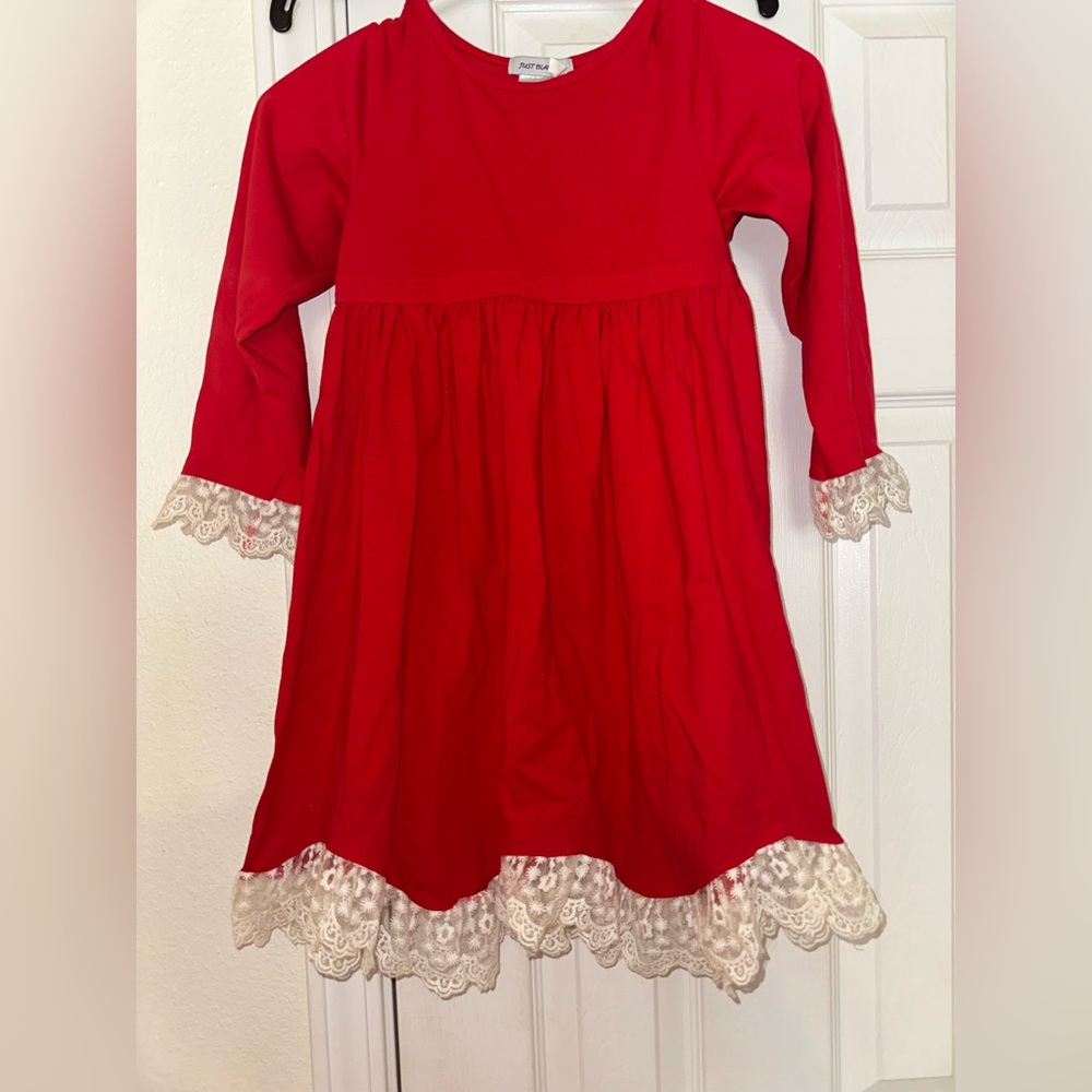 Elegant Red Kids Dress with Lace Trim